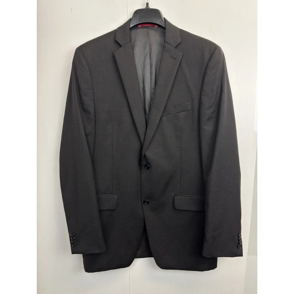 Alfani Blazer Mens 40L Slim Fit Wool Pinstripe Black‎ Suit Jacket Sport Coat